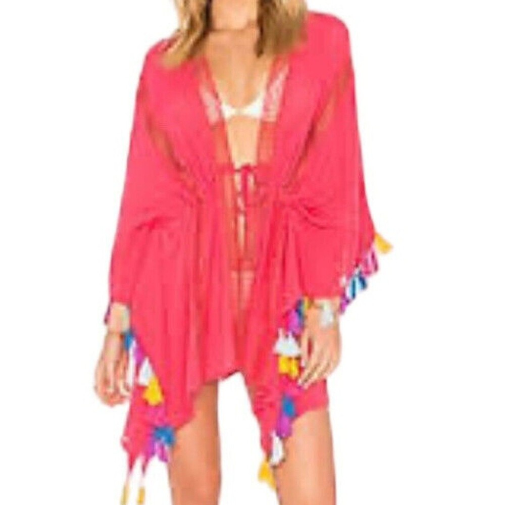 Revolve Michael Stars Caftan Womens One Size Swim Cover Up Tassels For All Ruana